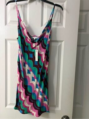 Olivaceous Multicolor Wave-Print Slip Mini Dress - Pink/Teal/Purple